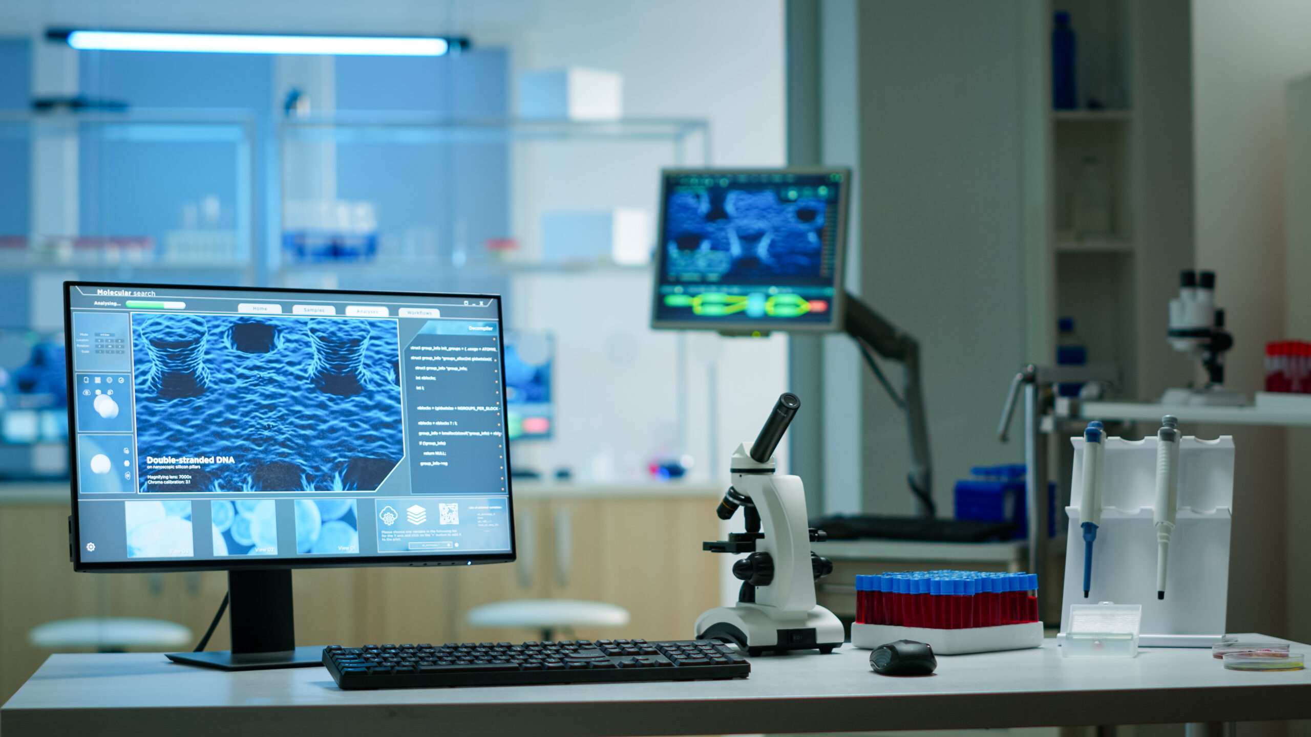 Interior of empty science laboratory with modern equipment